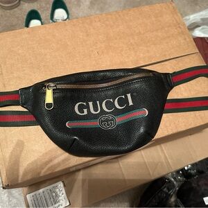 Gucci Black Belt Bag with Red and Green Accents